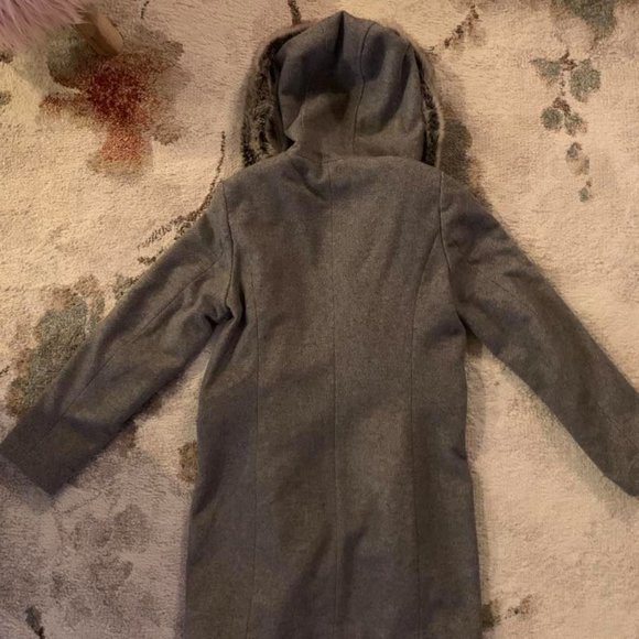 Christian Berg Grey Pea Coat with Fur Hood - Picture 6 of 6